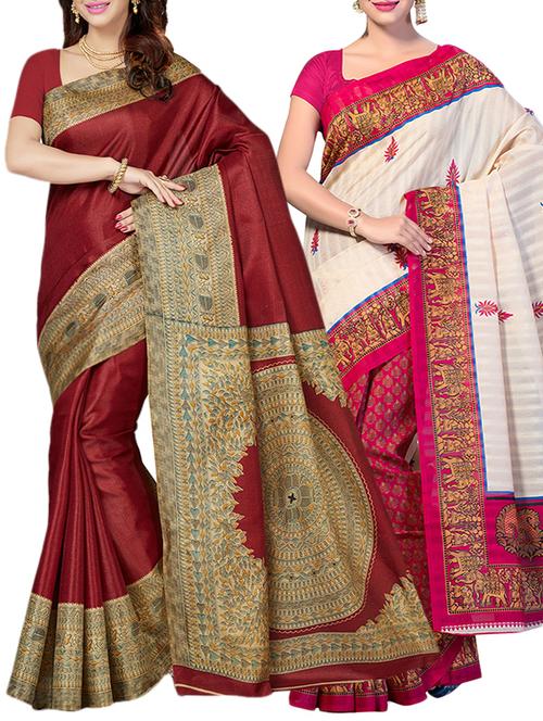 multicolor printed saree combo with blouse - 15630065 - Standard Image - 1