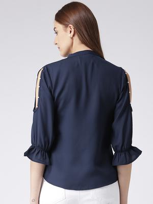 pearl embellished slit sleeved shirt - 15630116 - Standard Image - 3
