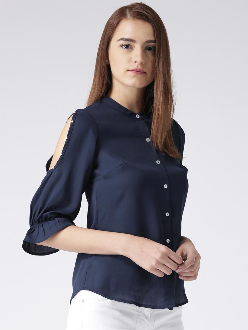 pearl embellished slit sleeved shirt - 15630116 - Zoom Image - 2