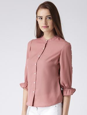 pearl embellished slit sleeved shirt - 15630117 - Standard Image - 2