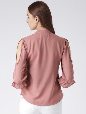 pearl embellished slit sleeved shirt - 15630117 - Standard Image - 3