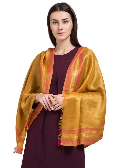 zari work striped woolen stole - 15630229 - Very Small Image - 1
