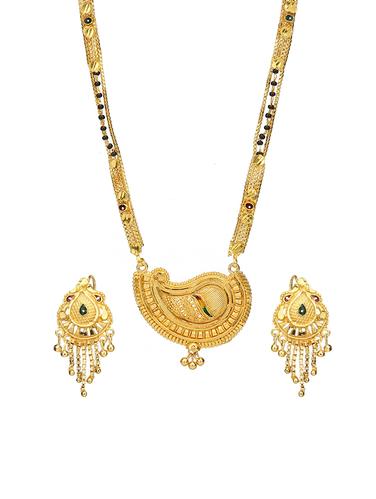 Gold Tone Mangalsutra & Earrings set - 15630802 - Very Small Image - 1
