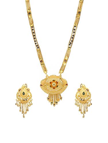 Gold Tone Mangalsutra & Earrings set - 15630803 - Very Small Image - 1