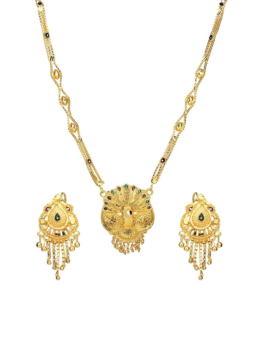 Gold Tone Mangalsutra & Earrings set - 15630804 - Zoom Image - 1
