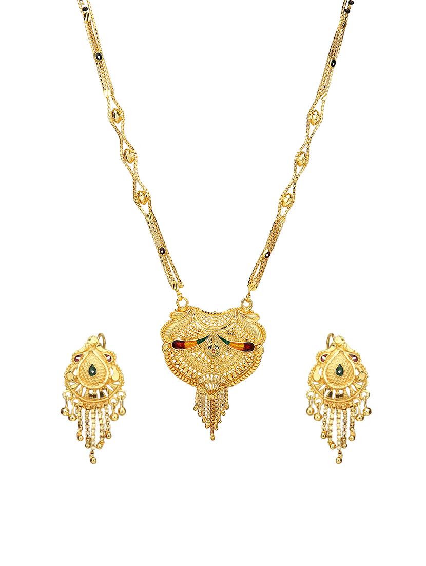 Gold Tone Mangalsutra & Earrings set - 15630805 - Zoom Image - 1
