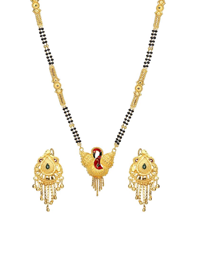 Gold Tone Mangalsutra & Earrings set - 15630807 - Zoom Image - 1