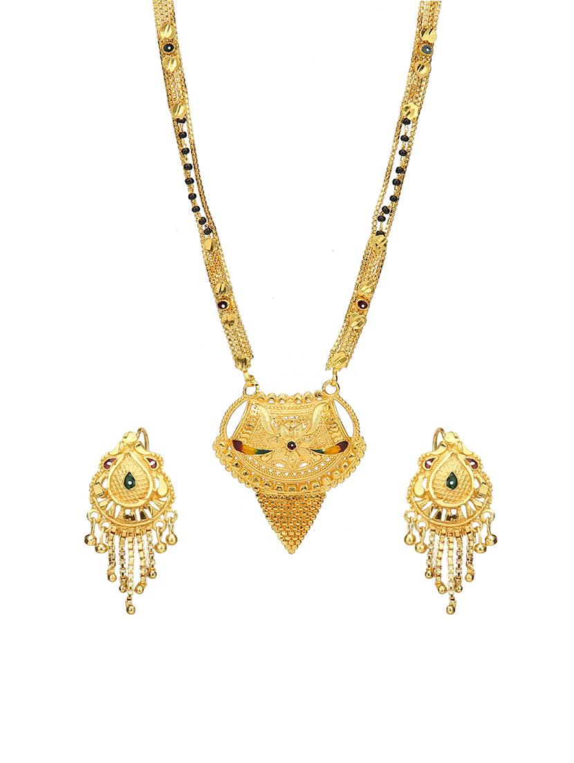Gold Tone Mangalsutra & Earrings set - 15630808 - Zoom Image - 1