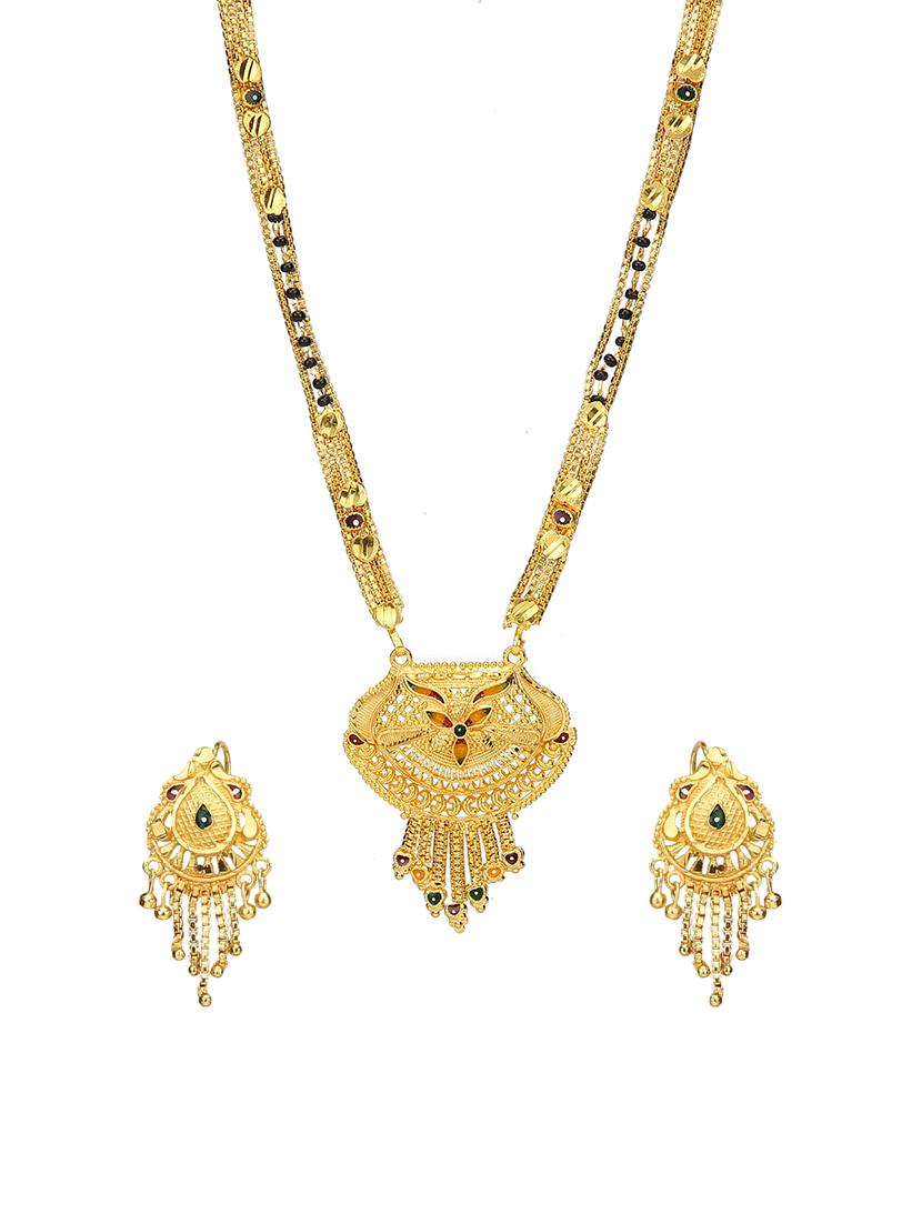Gold Tone Mangalsutra & Earrings set - 15630809 - Zoom Image - 1