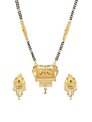 Gold Tone Mangalsutra & Earrings set - 15630810 - Very Small Image - 1