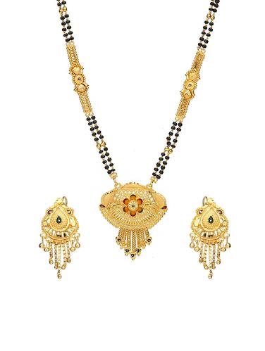 Gold Tone Mangalsutra & Earrings set - 15630811 - Very Small Image - 1