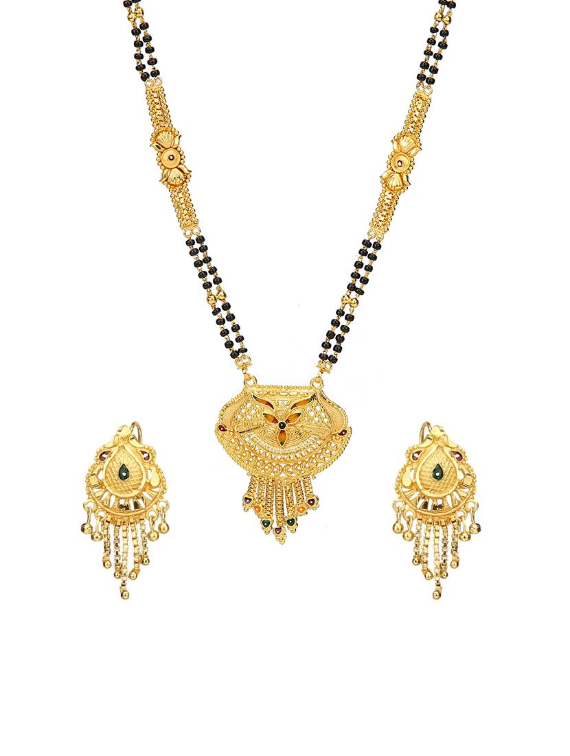 Gold Tone Mangalsutra & Earrings set - 15630812 - Zoom Image - 1