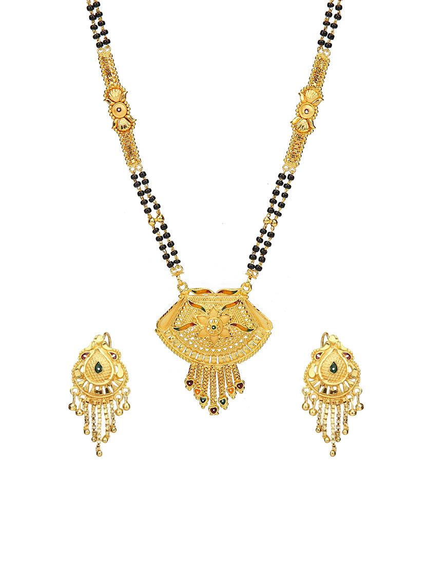 Gold Tone Mangalsutra & Earrings set - 15630814 - Zoom Image - 1