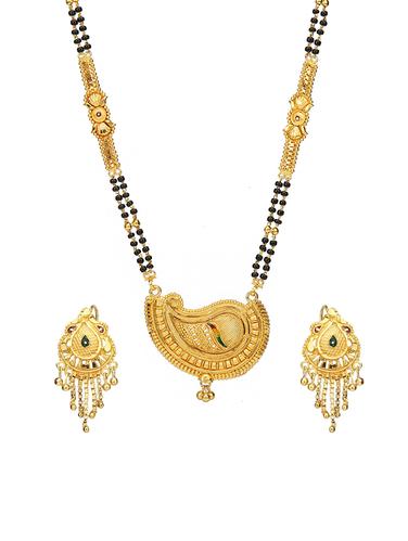 Gold Tone Mangalsutra & Earrings set - 15630815 - Very Small Image - 1