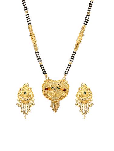 Gold Tone Mangalsutra & Earrings set - 15630816 - Very Small Image - 1