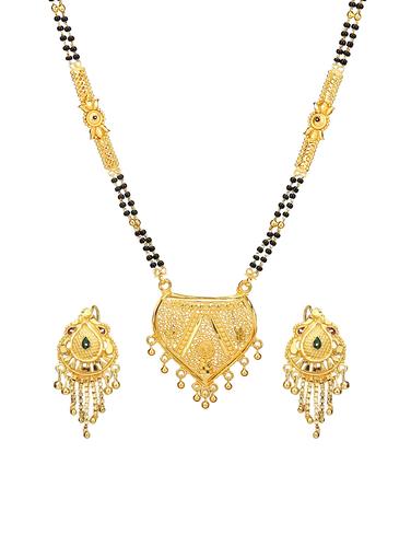 Gold Tone Mangalsutra & Earrings set - 15630817 - Very Small Image - 1