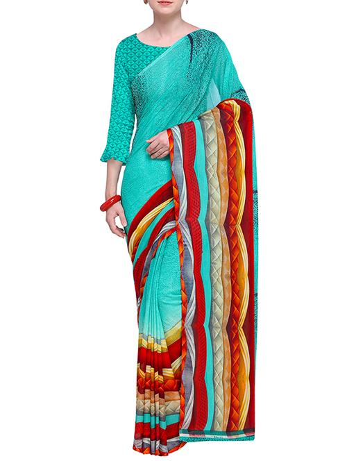 contrast printed border saree with blouse - 15630941 - Standard Image - 1
