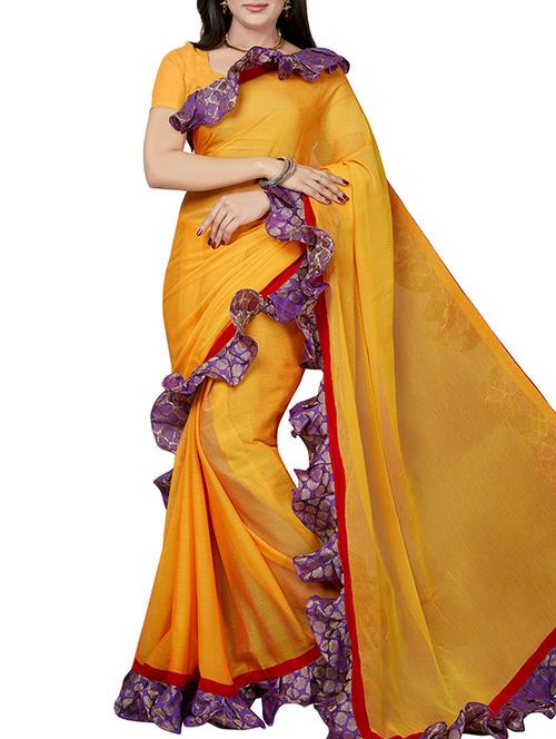 ruffle lace border saree with blouse - 15630992 - Standard Image - 1