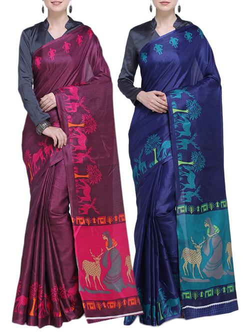 multicolor printed saree combo with blouse - 15631028 - Standard Image - 1