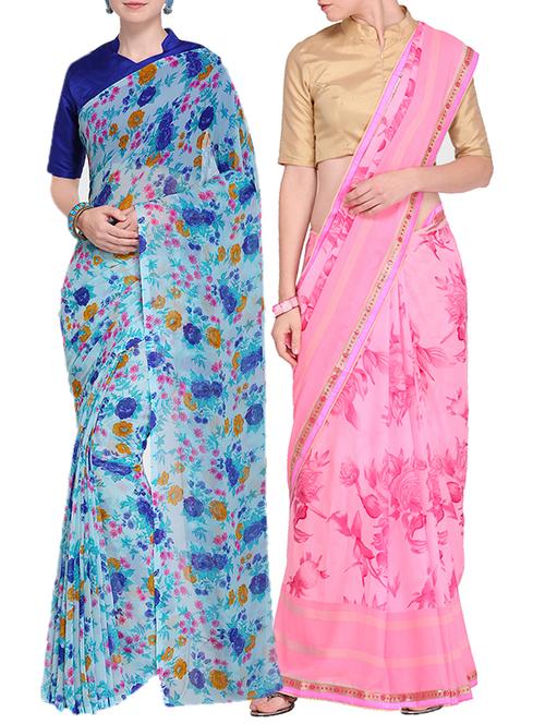 multicolor printed saree combo with blouse - 15631038 - Standard Image - 1