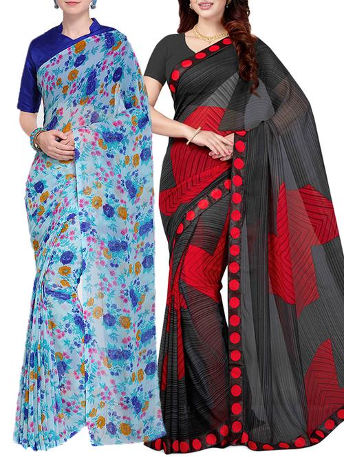 multicolor printed saree combo with blouse - 15631041 - Standard Image - 1
