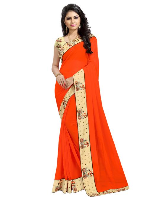 Embellished lace bordered saree with blouse - 15631183 - Standard Image - 1