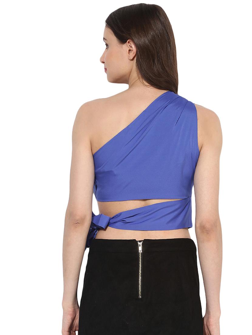 side bow tie single shoulder crop top - 15631430 - Zoom Image - 3