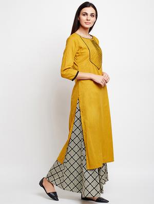 pintucks yoke desing kurta with palazzo set - 15634880 - Standard Image - 2