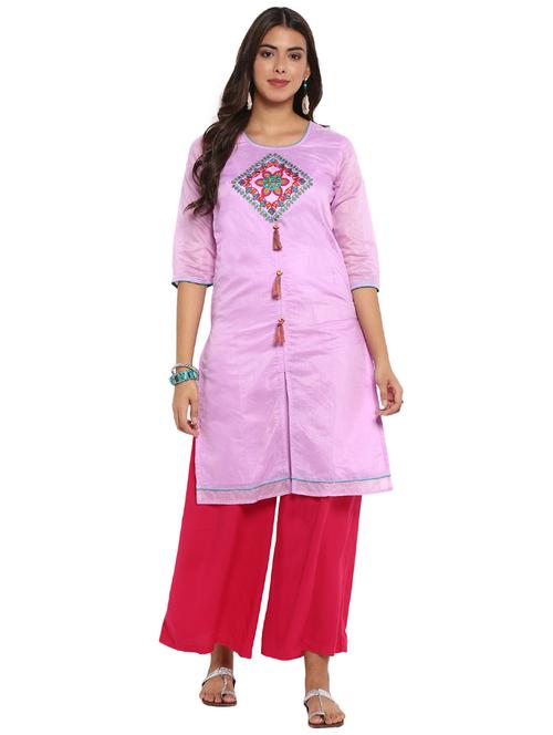 embroidered straight kurta with tassels - 15636167 - Standard Image - 1