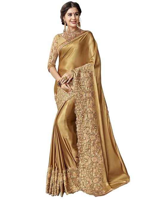 embroidered border gold saree with blouse - 15636272 - Very Small Image - 1