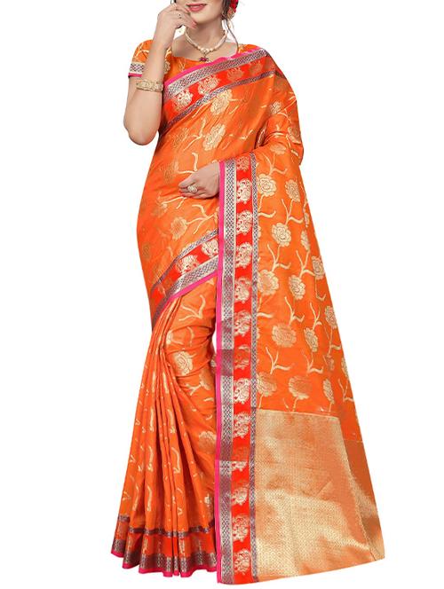 floral zari motif banarasi saree with blouse - 15636399 - Standard Image - 1