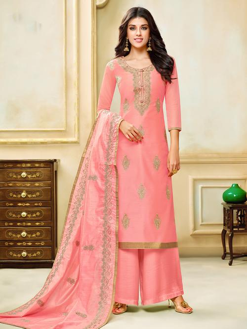 zari embroidered unstitched palazzo suit - 15636839 - Standard Image - 1