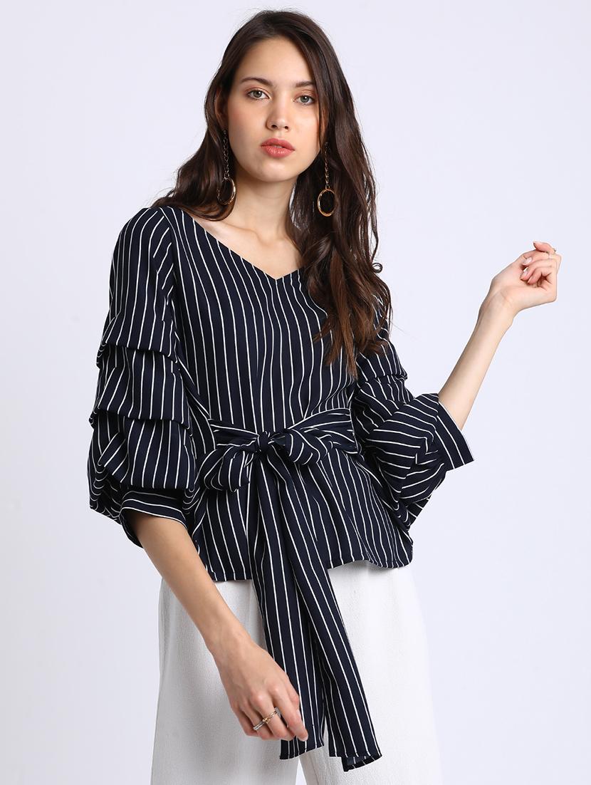 tie up front striped top - 15637135 - Zoom Image - 1