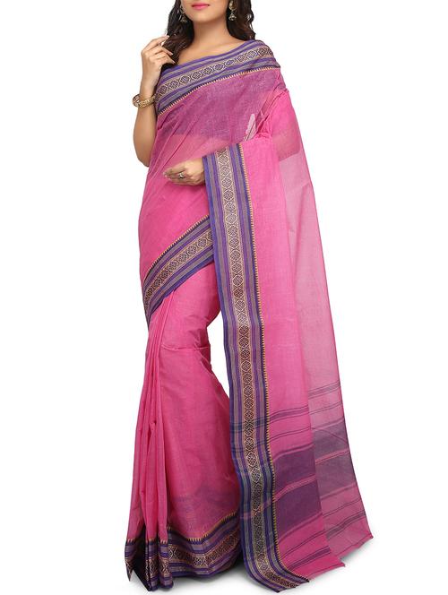 contrast border tant saree - 15637751 - Standard Image - 1