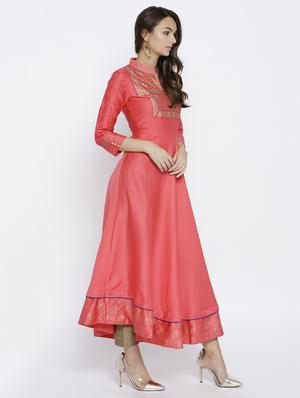 rose pink foil print a-line kurta - 15640218 - Standard Image - 2
