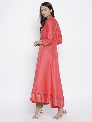 rose pink foil print a-line kurta - 15640218 - Standard Image - 3