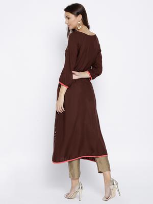 embellished foil print straight kurta - 15640228 - Standard Image - 3