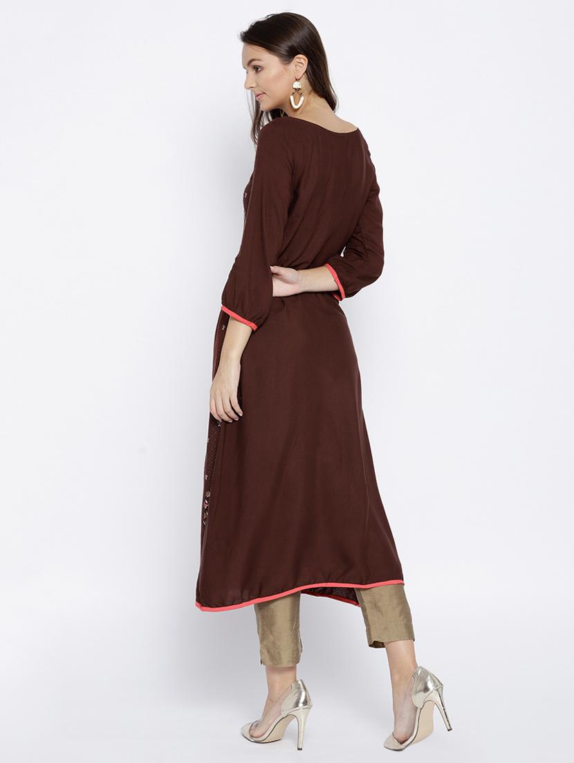 embellished foil print straight kurta - 15640228 - Zoom Image - 3