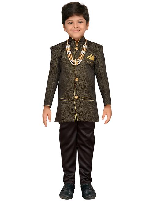 black silk blend sherwani set - 15640905 - Standard Image - 1