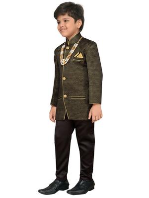 black silk blend sherwani set - 15640905 - Standard Image - 2