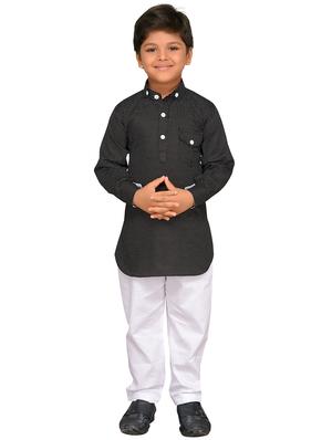 black cotton kurta set - 15640924 - Standard Image - 4