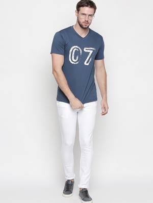 blue cotton chest print t-shirt - 15641552 - Standard Image - 4