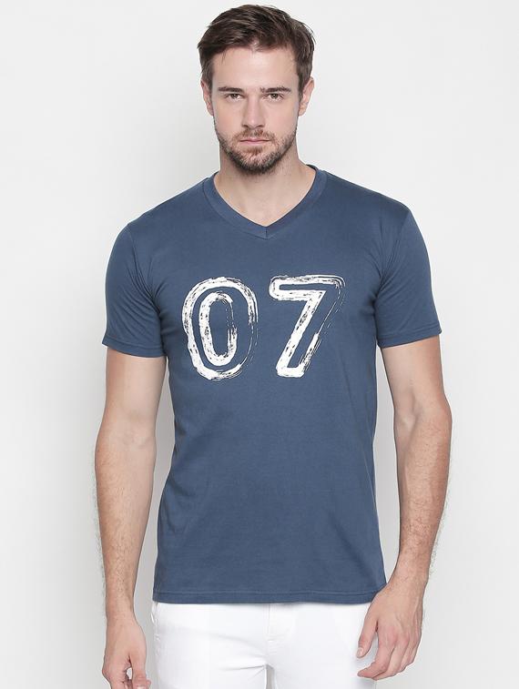 blue cotton chest print t-shirt - 15641552 - Zoom Image - 1