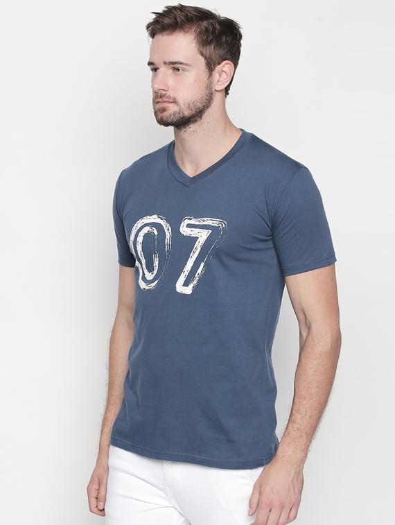blue cotton chest print t-shirt - 15641552 - Zoom Image - 2