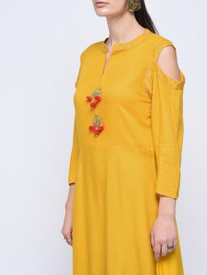 cold shoulder flared kurta with tassels - 15642080 - Standard Image - 4