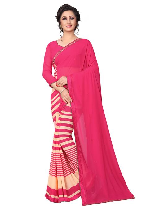 striped half and half saree with blouse - 15642648 - Standard Image - 1