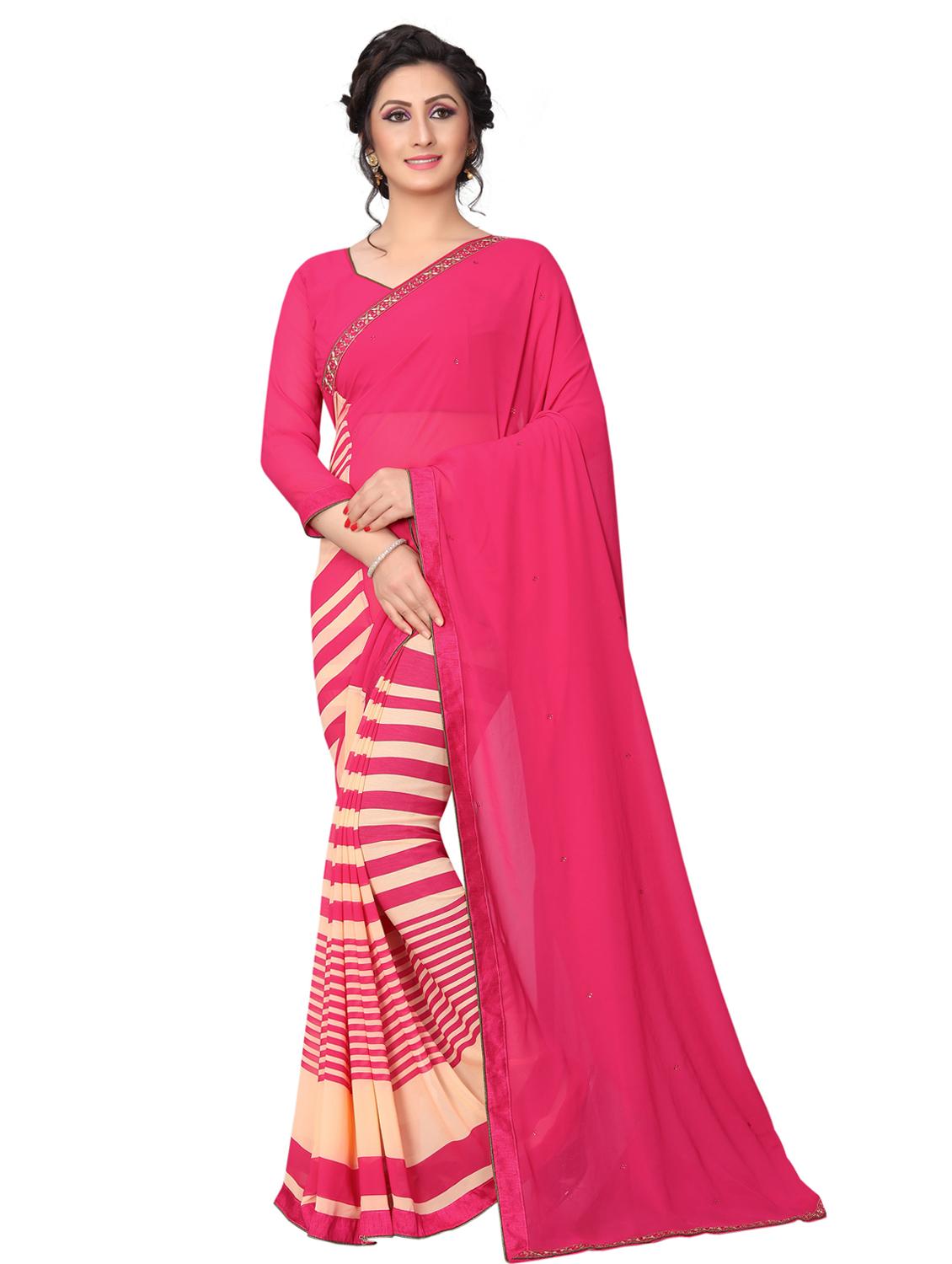 striped half and half saree with blouse - 15642648 - Zoom Image - 1