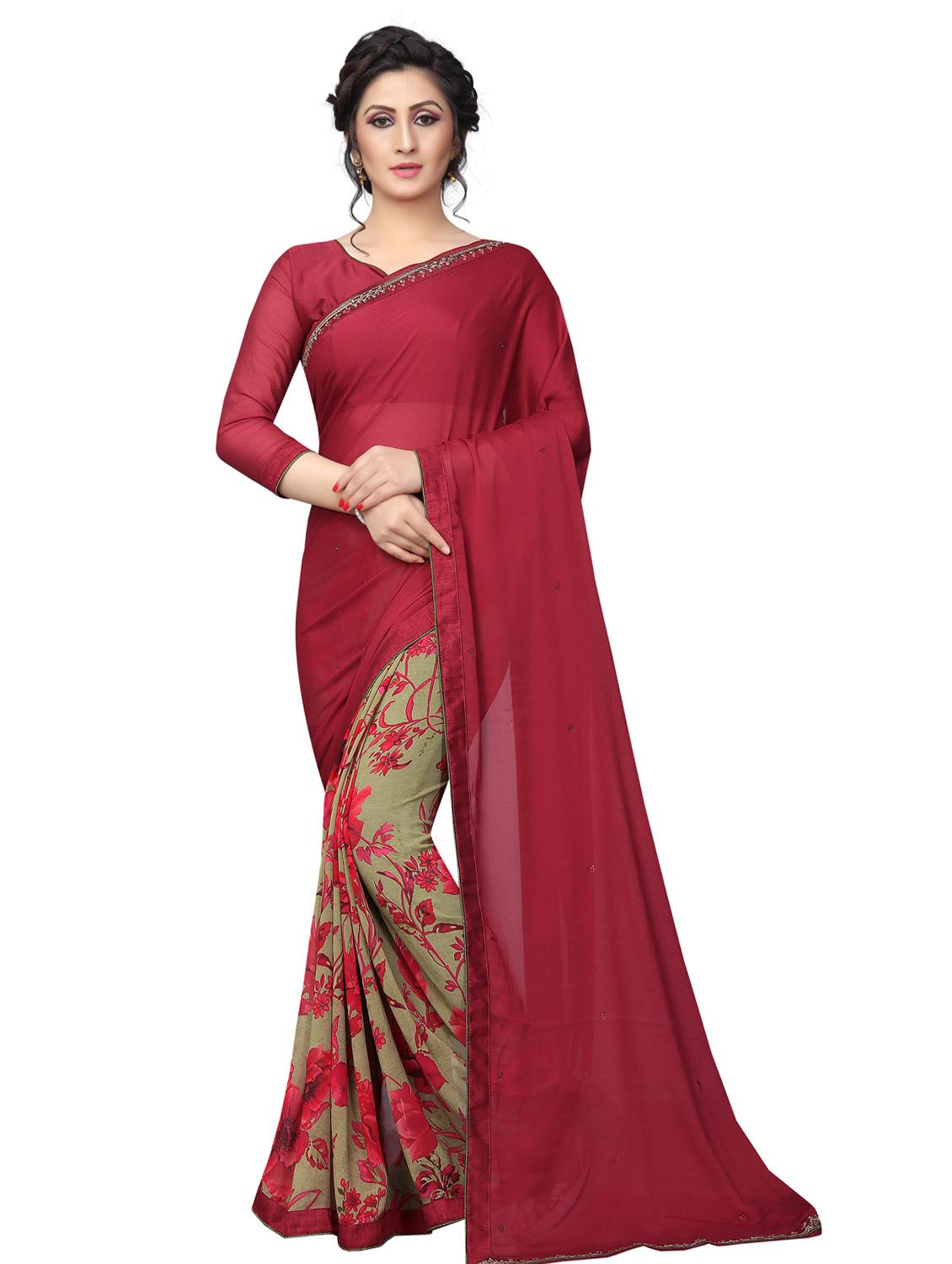 floral half and half saree with blouse - 15642652 - Zoom Image - 1