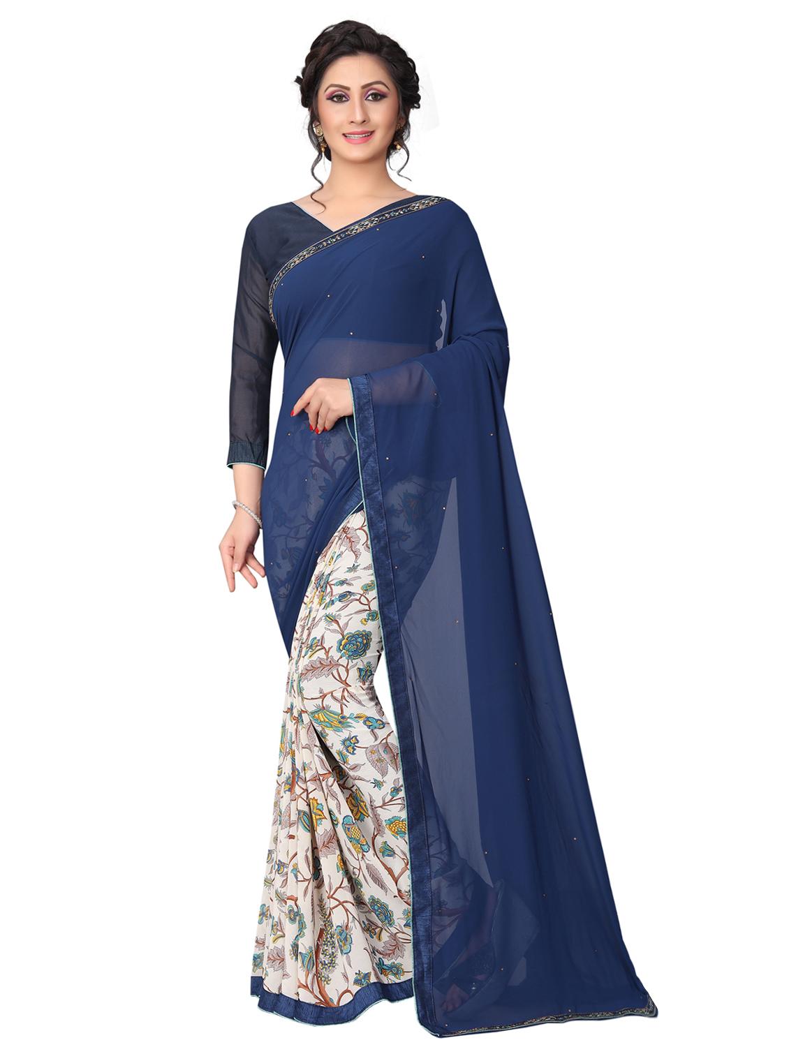 floral half and half saree with blouse - 15642653 - Zoom Image - 1