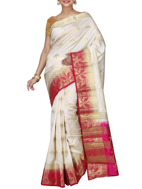contrast zari border kanjivaram saree with blouse - 15642941 - Very Small Image - 1